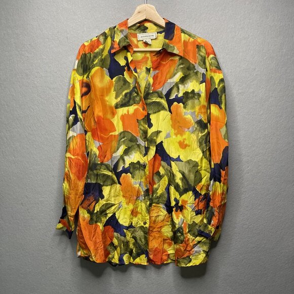 Vintage Jennifer Moore Silk Blouse Floral Print Size M - Picture 1 of 5